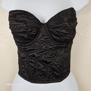 Zara Black Quilted Satin Bustier Corset Top Hook-and-Eye Back Size Medium Brand